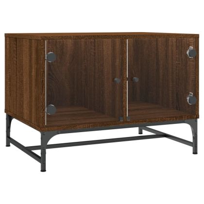 Маса за кафе със стъклени врати, кафяв дъб, 68,5x50x50 см