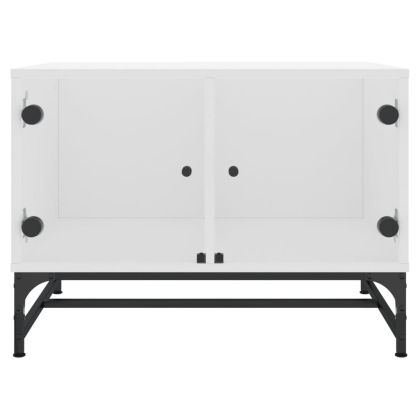 Маса за кафе със стъклени врати, бял, 68,5x50x50 см