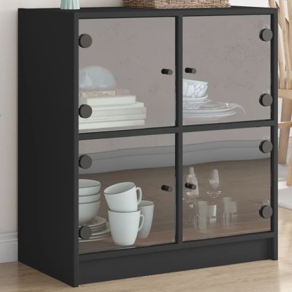 Страничен шкаф със стъклени врати, черна, 68x37x75,5 cm
