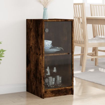 Страничен шкаф със стъклени врати, опушен дъб, 35x37x75,5 cm