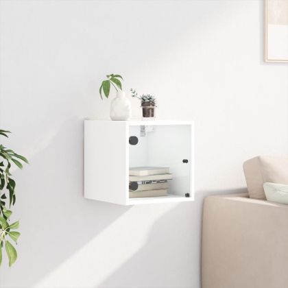 Нощно шкафче със стъклена врата бяло 35x37x35 см