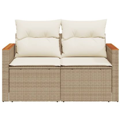 Градински диван с възглавници 2-местен бежов полиратан