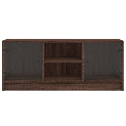 ТВ шкаф със стъклени врати, кафяв дъб, 102x37x42 см