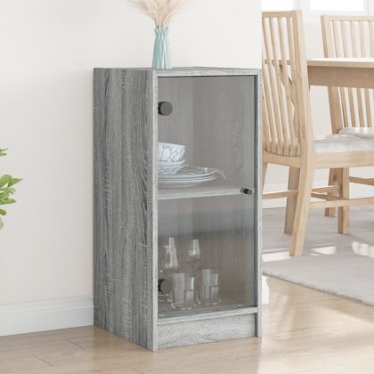 Страничен шкаф със стъклени врати, сив сонома, 35x37x75,5 см