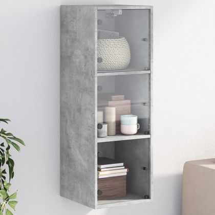 Стенен шкаф със стъклени врати, бетонно сив, 35x37x100 см