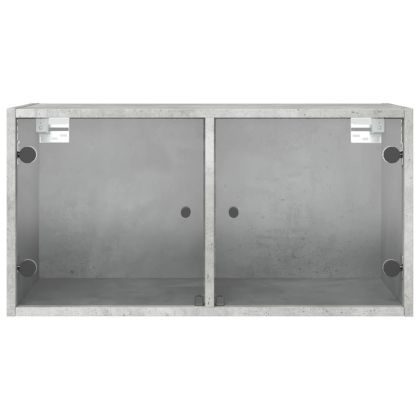 Стенен шкаф със стъклени врати, бетонно сив, 68,5x37x35 см