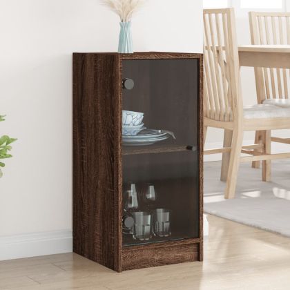 Страничен шкаф със стъклени врати, кафяв дъб, 35x37x75,5 cm