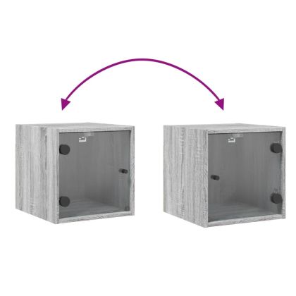 Нощно шкафче със стъклена врата сив сонома 35x37x35 см