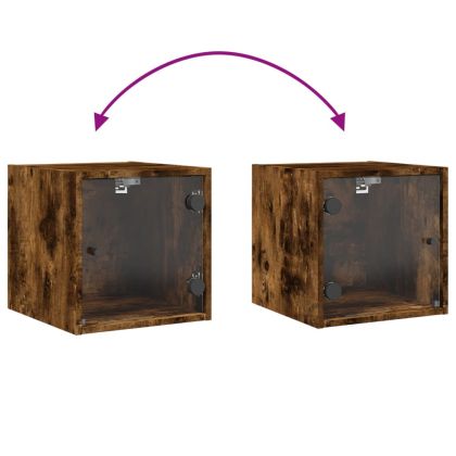 Нощно шкафче със стъклена врата опушен дъб 35x37x35 см