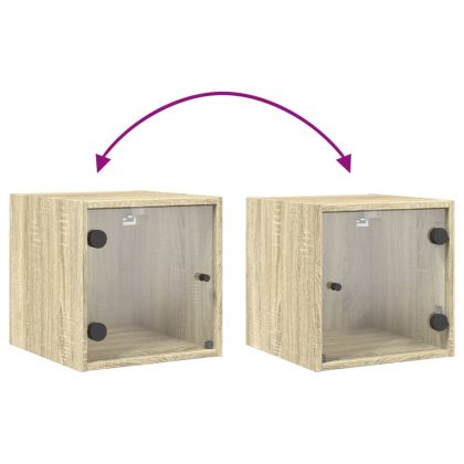 Нощно шкафче със стъклена врата дъб сонома 35x37x35 см