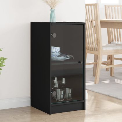 Страничен шкаф със стъклени врати, черна, 35x37x75,5 cm