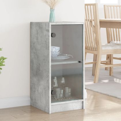 Страничен шкаф със стъклени врати, бетонно сива, 35x37x75,5 cm