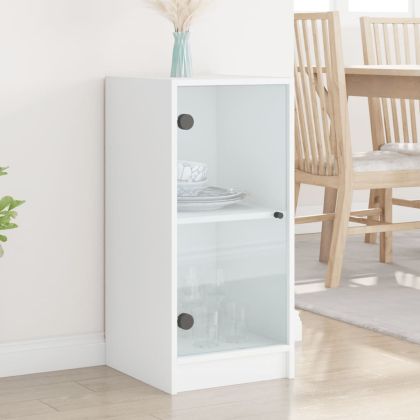 Страничен шкаф със стъклени врати, бяла, 35x37x75,5 cm