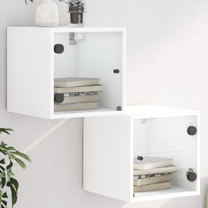 Нощни шкафчета със стъклени врати 2 бр бяло 35x37x35 см