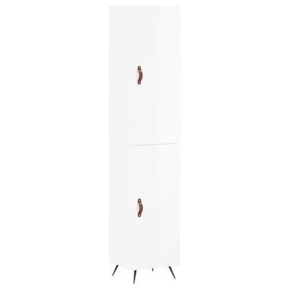 Висок шкаф, бял гланц, 34,5x34x180 см, инженерно дърво