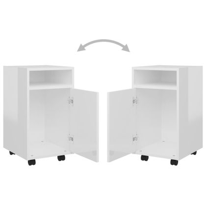 Страничен шкаф с колелца бял гланц 33x38x60 см инженерно дърво