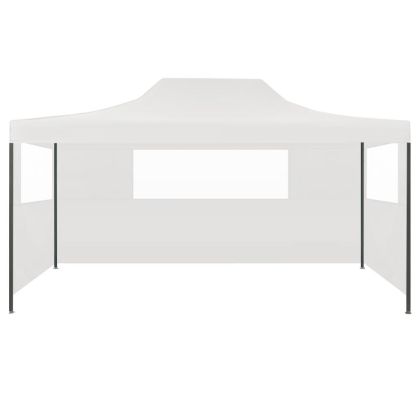 Сгъваема парти шатра с 3 странични стени 280x410x315 см стомана бяла