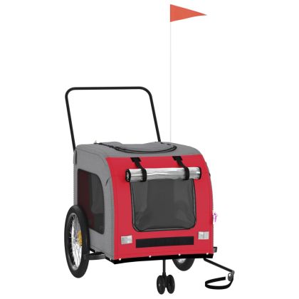 Ремарке за колело за любимци червен и сив Оксфорд плат и желязо