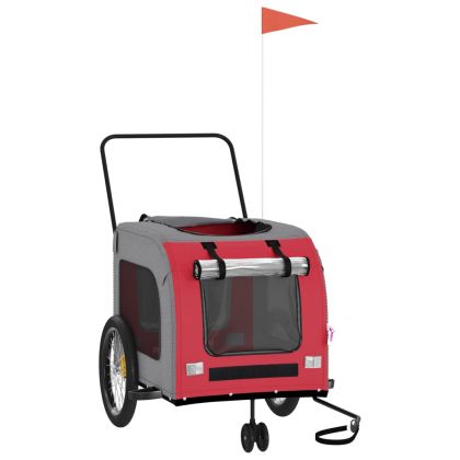 Ремарке за колело за любимци червен и сив Оксфорд плат и желязо