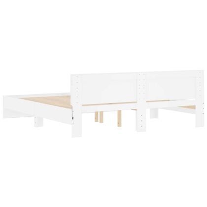 Рамка за легло с горна табла и LED, бяла, 200x200 см