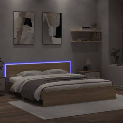 Рамка за легло с табла и LED, дъб сонома, 200x200 см
