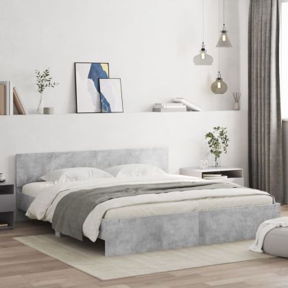Рамка за легло с табла, бетонно сива, 180x200 см