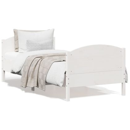 Рамка за легло без матрак, бял, 75x190 см, борово дърво масив