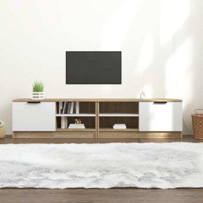 ТВ шкаф, бяло и дъб сонома, 80x35x36,5 см, инженерно дърво