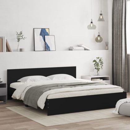 Рамка за легло с табла, черна, 180x200 см