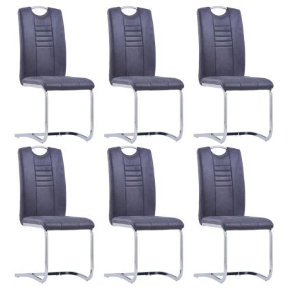 Конзолни трапезни столове, 6 бр, сиви, изкуствен велур