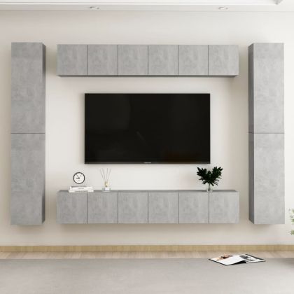 Комплект ТВ шкафове от 10 части, бетонно сиви, инженерно дърво