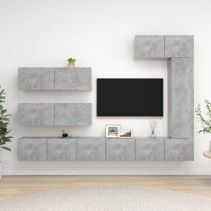 Комплект ТВ шкафове от 7 части, бетонно сиви, инженерно дърво