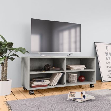 ТВ шкаф с колелца, бетоново сиво, 90x35x35 см, инженерно дърво