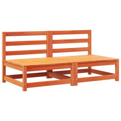 Градински диван без подлакътници 2 бр с възглавници бор масив