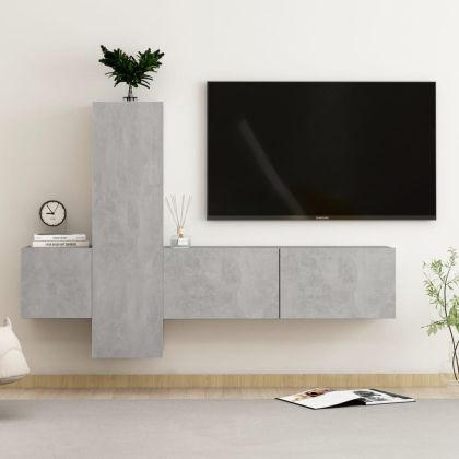 Комплект ТВ шкафове от 3 части, бетонно сив, инженерно дърво