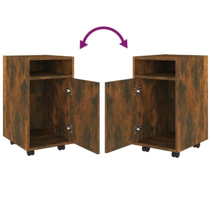 Нощно шкафче с колелца опушен дъб 33x38x60 см инженерно дърво