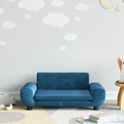 Детски диван, синьо, 70x45x33 см, кадифе