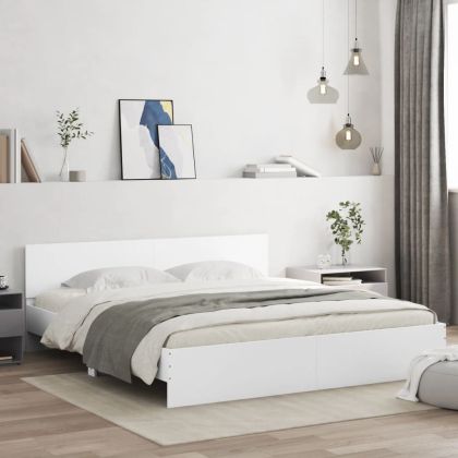 Рамка за легло с табла, бяла, 180x200 см