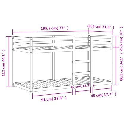 Двуетажно легло, восъчнокафяво, 75x190 см, борово дърво масив