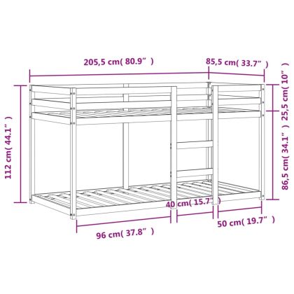 Двуетажно легло, восъчнокафяво, 80x200 см, борово дърво масив