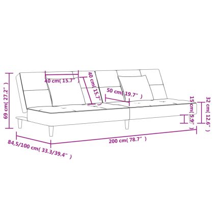 2-местно разтегателно канапе с възглавници, светлосиво, текстил