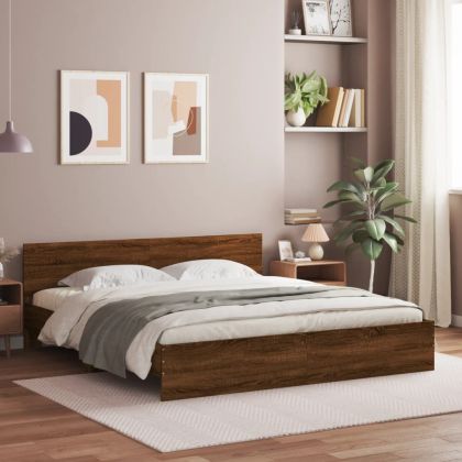 Рамка за легло с табла, кафяв дъб, 200x200 см