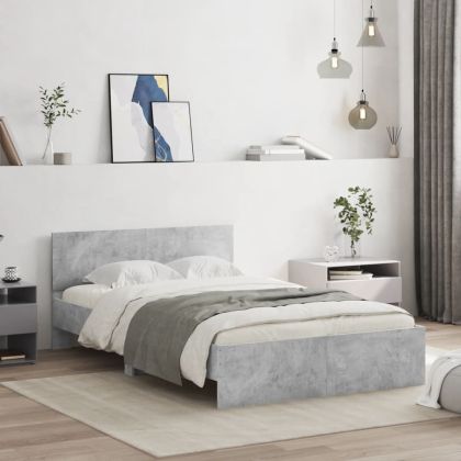 Рамка за легло с табла, бетонно сива, 135x190 см