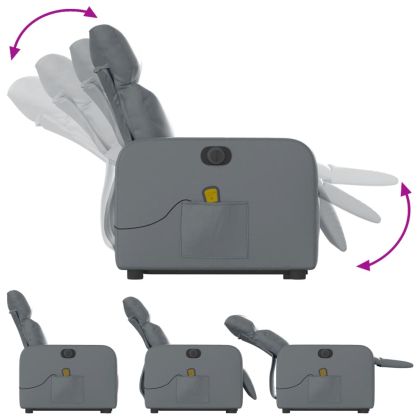 Електрически изправящ масажен реклайнер стол, сив, еко кожа