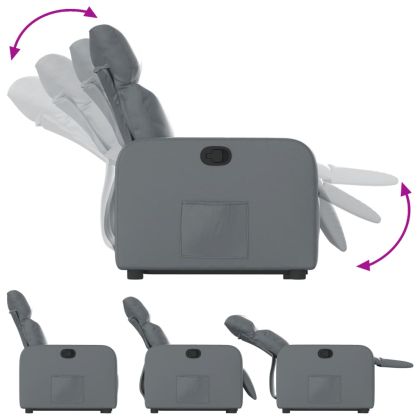 Изправящ реклайнер стол, сива, изкуствена кожа