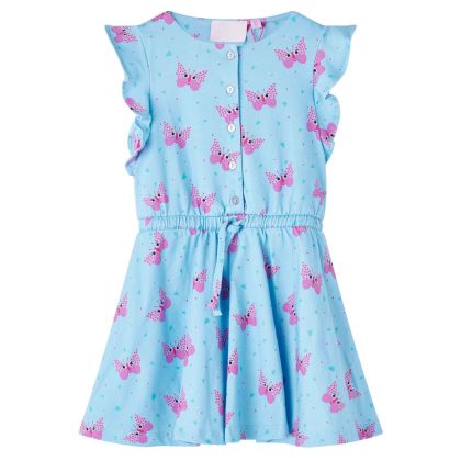 Детска рокля с копчета, без ръкави, синя, 104