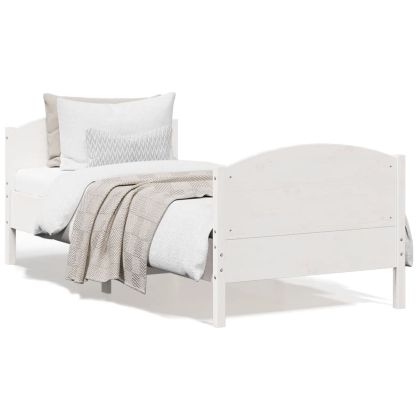 Рамка за легло без матрак, бял, 90x200 см, бор масив