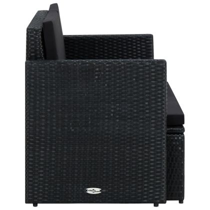 2-местен градински диван с възглавници, черен, полиратан