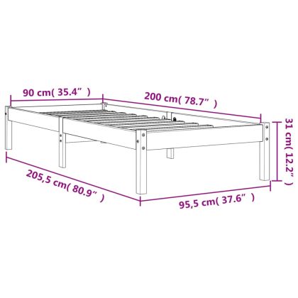 Рамка за легло без матрак, восъчнокафяво, 90x200 см, бор масив