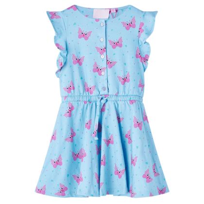 Детска рокля с копчета, без ръкави, синя, 140